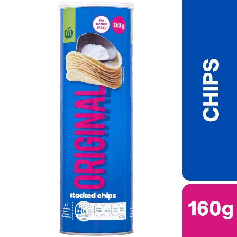 [Expiry Date: 01/02/2027] Woolworths Original Flavour Stacked Potato Chips 160g