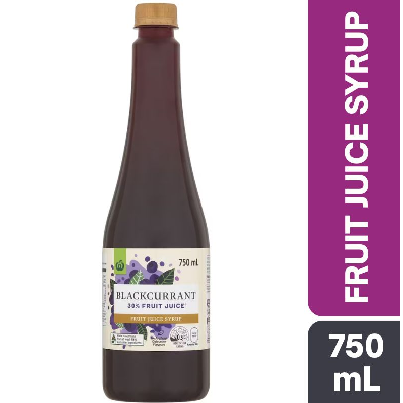 [CLEARANCE Expiry Date: 08/06/2026] Woolworths Blackcurrant Fruit Juice Syrup 750mL