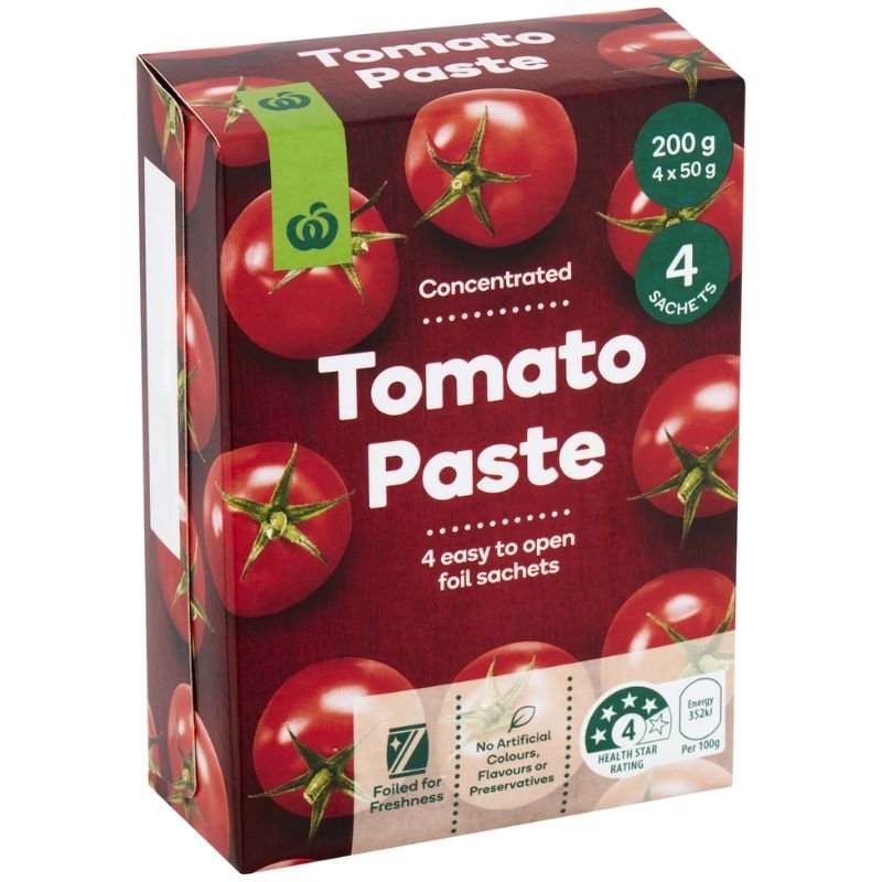 [Expiry Date: 13/11/2026] Woolworths Tomato Paste Sachet 50g x 4 Pack | Oz Mart