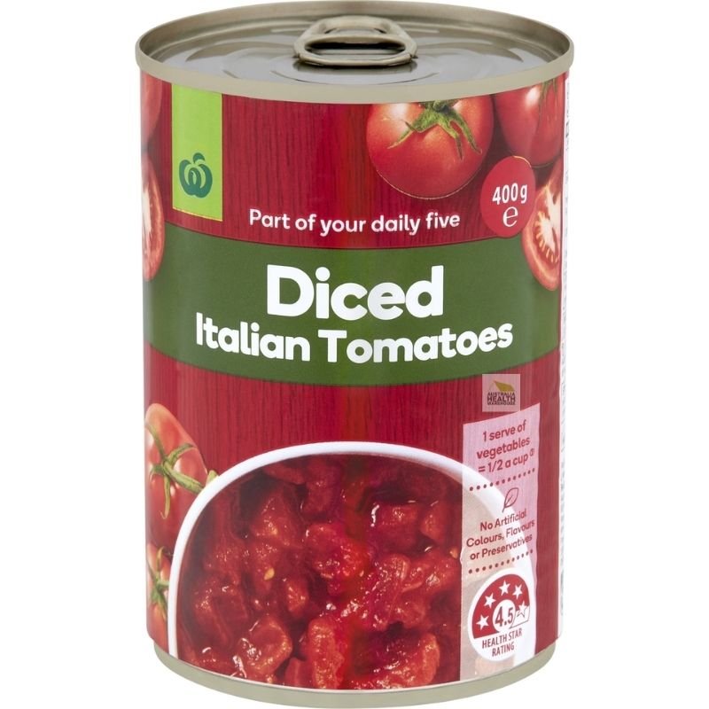 [Expiry: 31/08/2027] Woolworths Diced Italian Tomatoes 400g