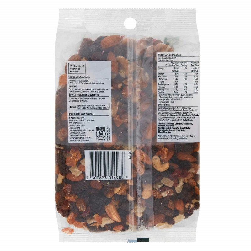 [CLEARANCE Expiry Date: 01/09/2026] Woolworths Mixed Nuts & Fruit 750g