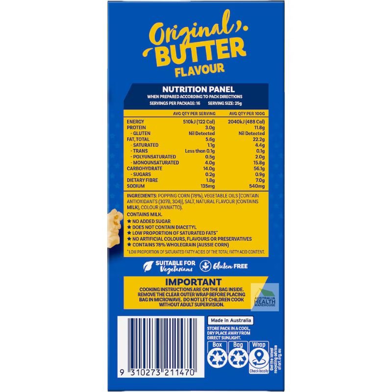 [Expiry: 22/09/2026] Poppin Microwave Popcorn Original Butter Flavour 4 x 100g