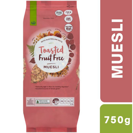 [CLEARANCE Expiry Date: 05/08/2026] Woolworths Toasted Fruit Free Muesli 750g