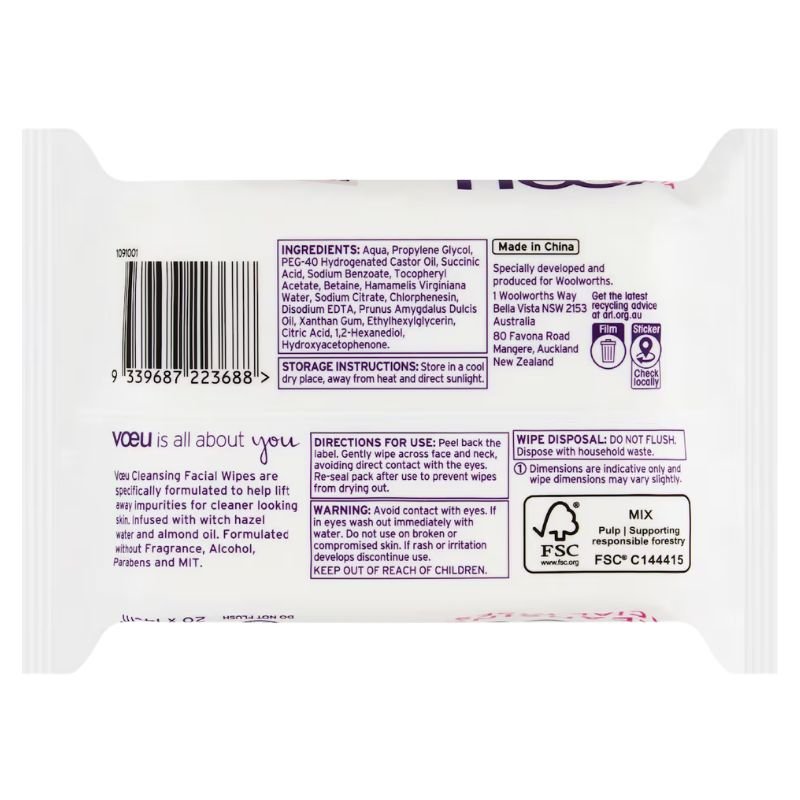 [Expiry Date: 16/01/2028] Voeu Cleansing Facial 30 Wipes