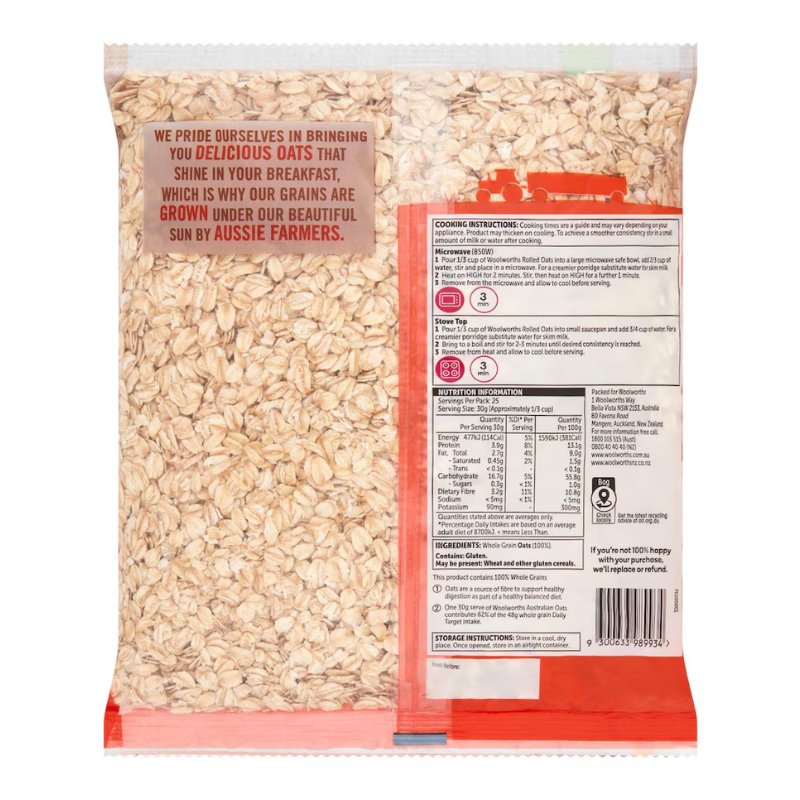 [Expiry Date: 09/02/2027] Woolworths Australian Rolled Oats 750g