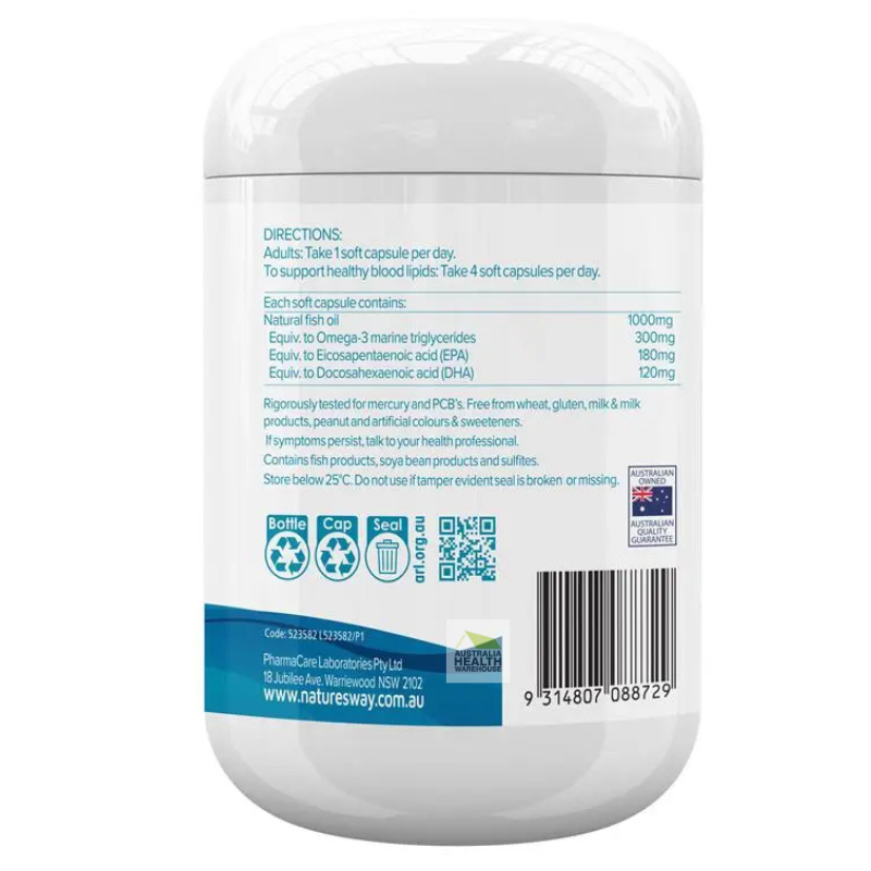 [Expiry: 08/2027] Nature's Way Wild Caught Fish Oil 1000mg 150 Soft Capsules