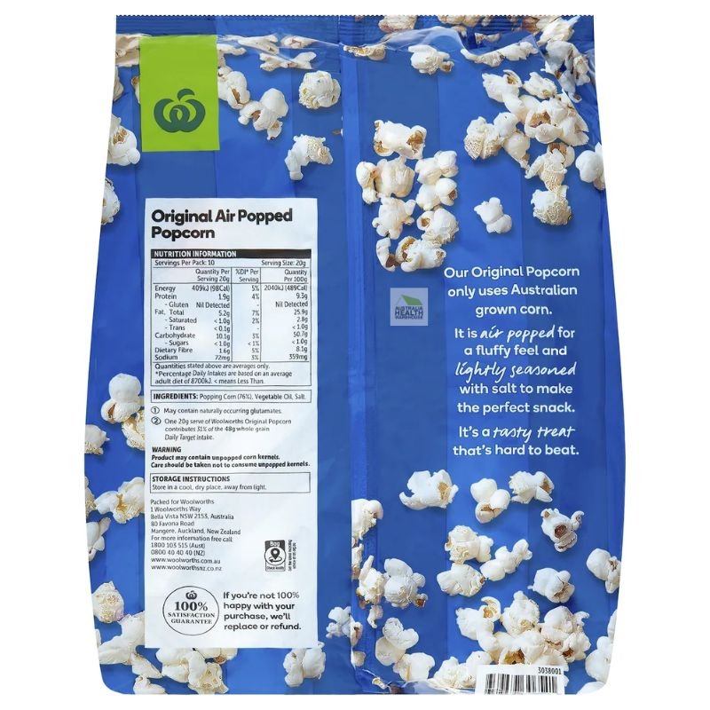 [CLEARANCE Expiry: 18/03/2026] Woolworths Original Popcorn 10 Pack 200g