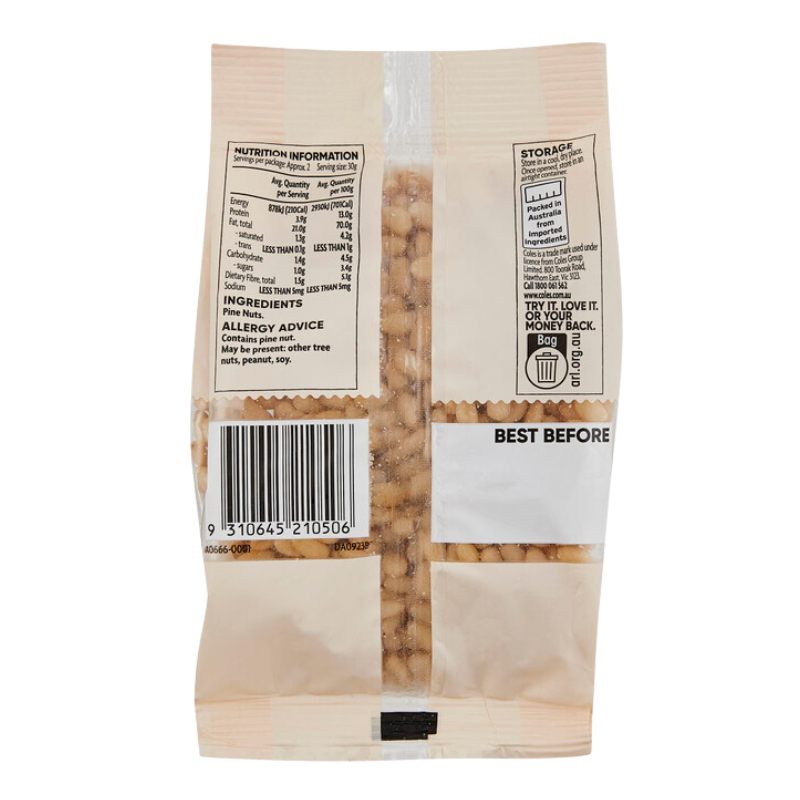 [Expiry Date: 10/10/2026] Coles Whole Natural Pine Nuts 80g