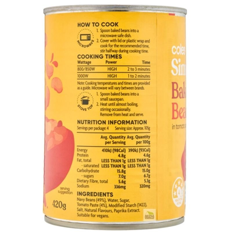 [Expiry Date: 28/10/2026] Coles Simply Baked Beans in Tomato Sauce 420g