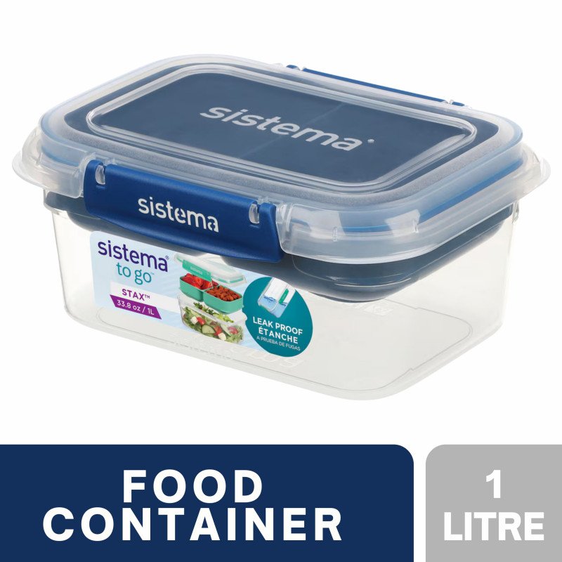 Sistema To Go Rectangle Stax Food Container 1 Litre (Blue)