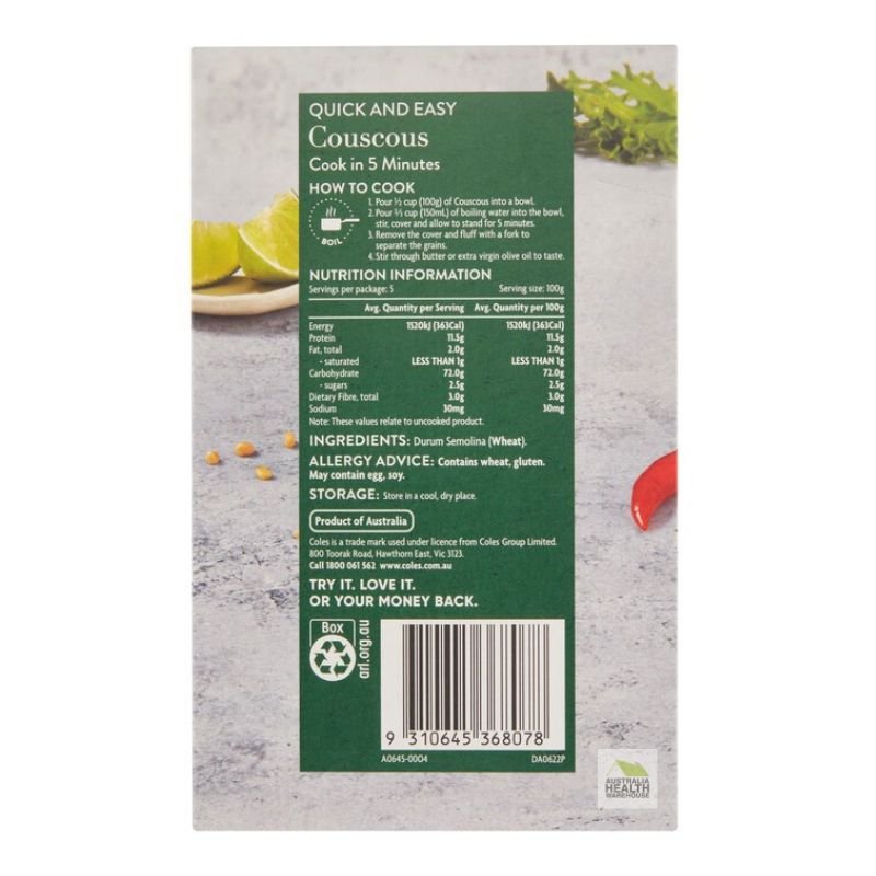 [Expiry: 26/07/2027] Coles Quick and Easy Couscous 500g