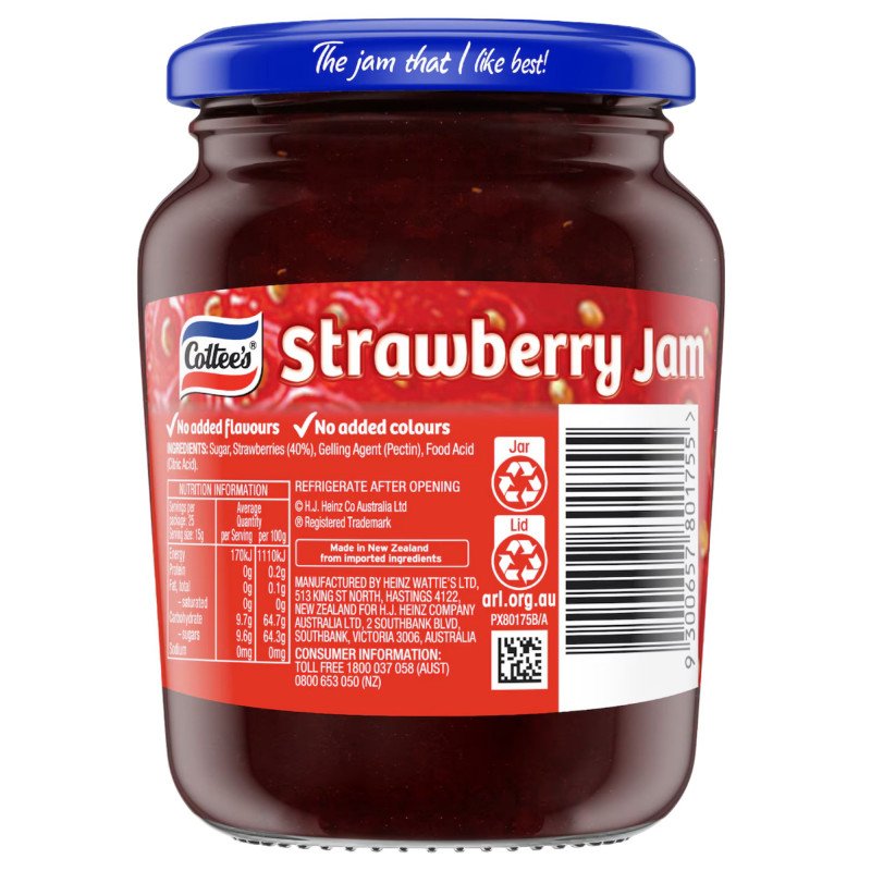 [Expiry Date: 28/05/2028] Cottee's Strawberry Jam 375g