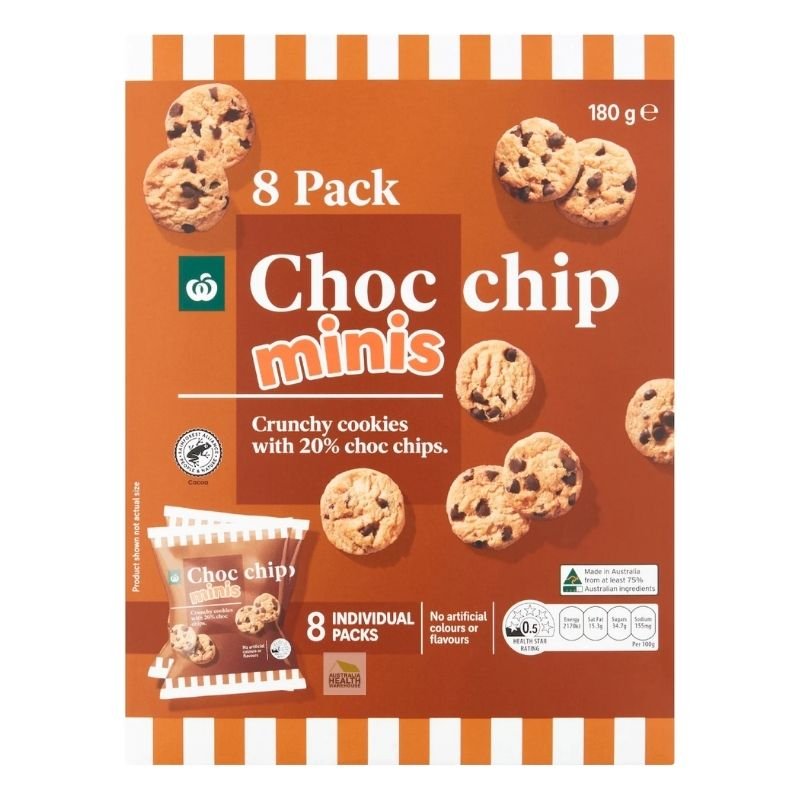 [CLEARANCE Expiry Date: 24/07/2026] Woolworths Choc Chip Cookies Minis 8 Pack