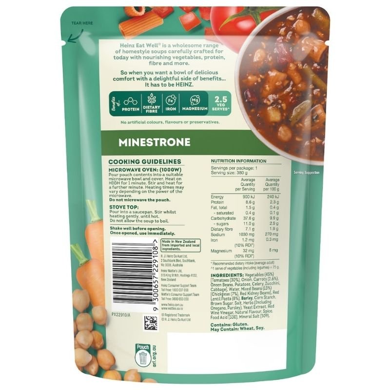 [Expiry Date: 15/12/2026] Heinz Eat Well Soup Pouch Minestrone 380g