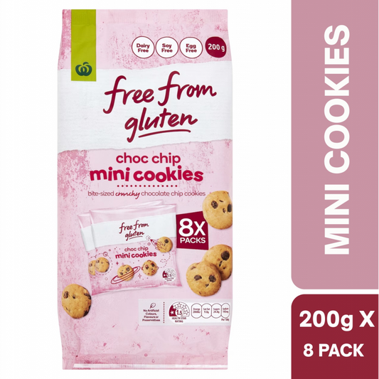 [Expiry Date: 09/12/2026] Woolworths Choc Chip Mini Cookies Gluten Free 8 Pack