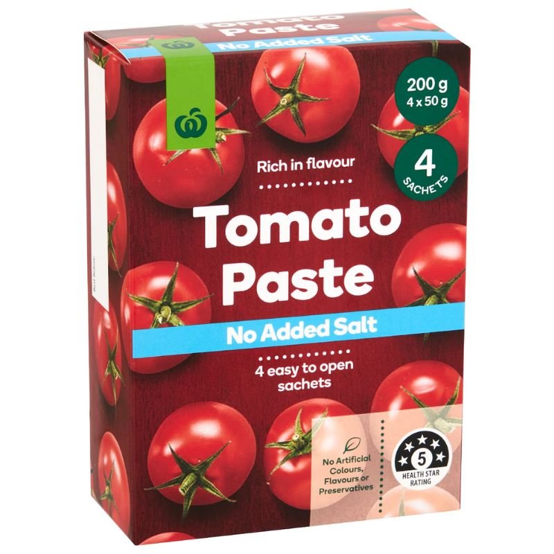 [Expiry Date: 15/12/2026] Woolworths Tomato Paste Sachets No Added Salt 50g x 4 Pack