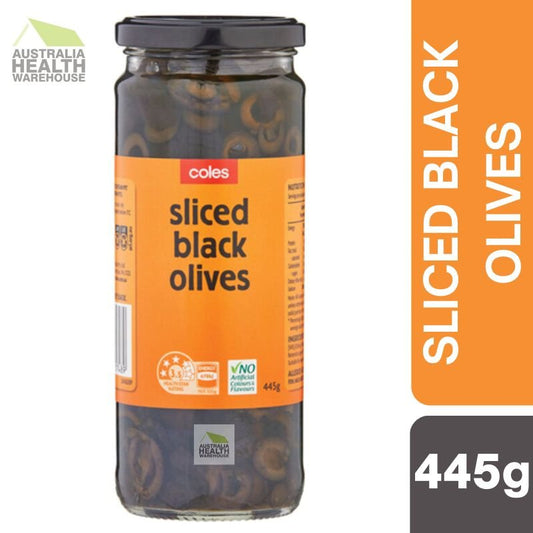 Coles Sliced Black Olives 445g