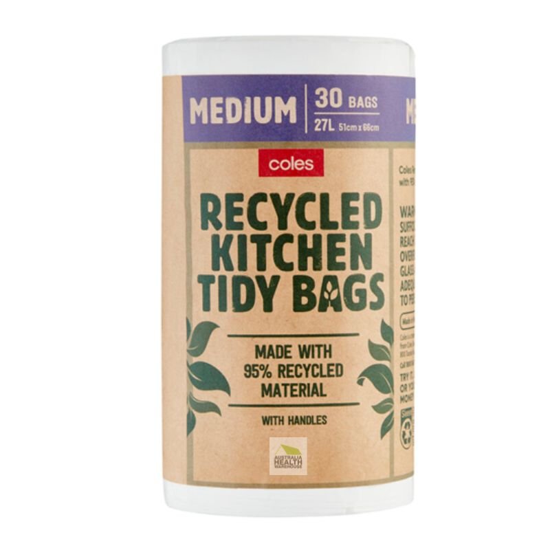 Coles Recycled Kitchen Tidy Bags with Handles Medium 30 Pack