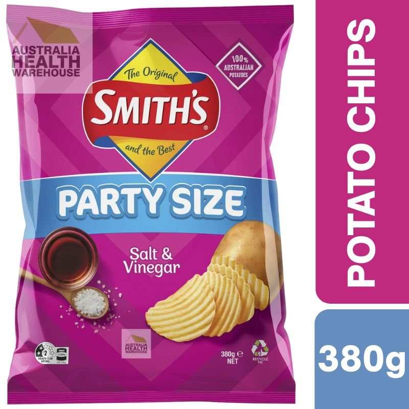 [CLEARANCE Expiry: 25/10/26] Smith's Crinkle Cut Potato Chips Party Size Bag Salt & Vinegar 380g