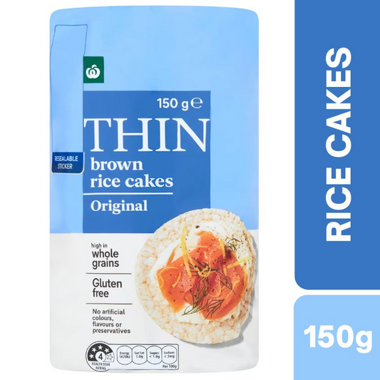 [Expiry: 01/01/2027] Woolworths Thin Brown Rice Cakes Original 150g|Oz Mart