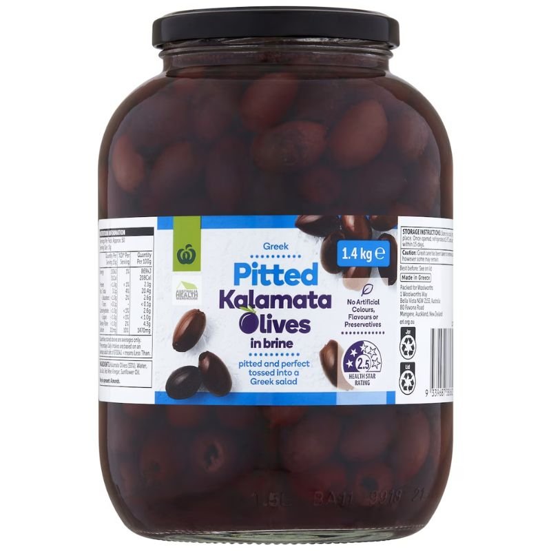 [Expiry Date: 20/12/2026]  Woolworths Pitted Kalamata Olives in Brine 1.4kg
