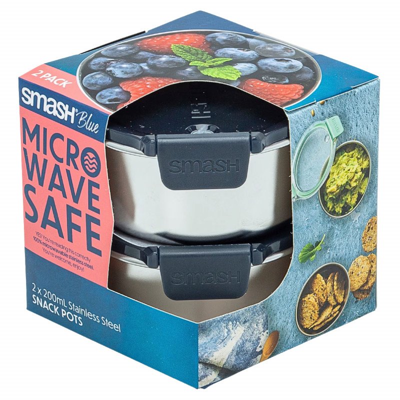 Smash Blue Stainless Steel Snack Pots 2 x 200mL (blue)