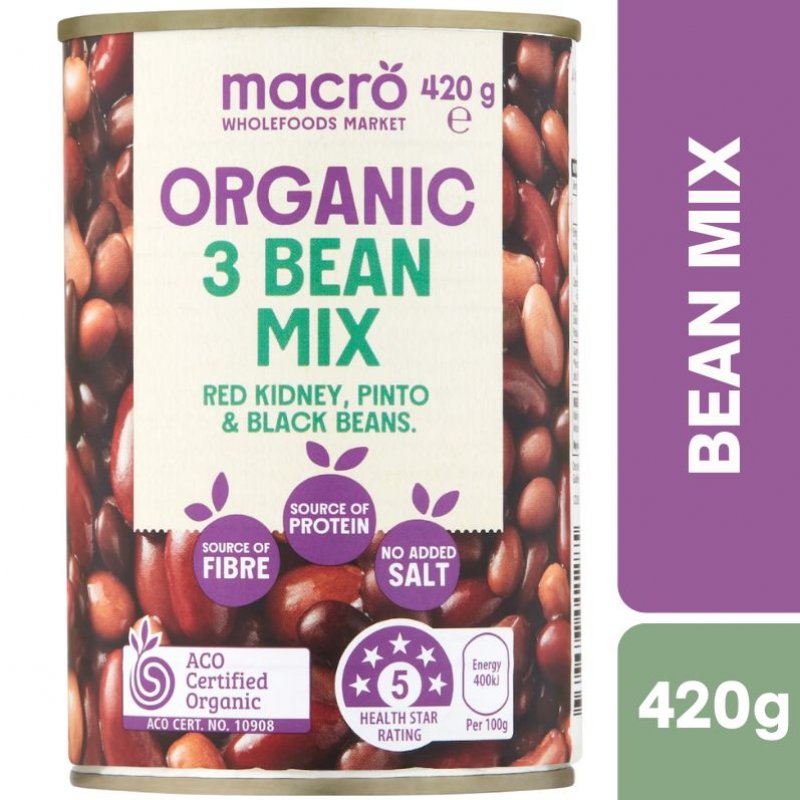 [Expiry Date: 31/03/2028] Woolworths Macro Organic 3 Bean Mix No Added Salt 420g