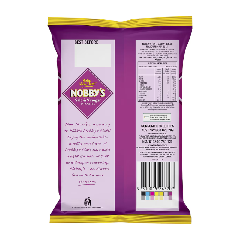 [Expiry: 06/12/2026] Nobby's Salt & Vinegar Peanuts 350g