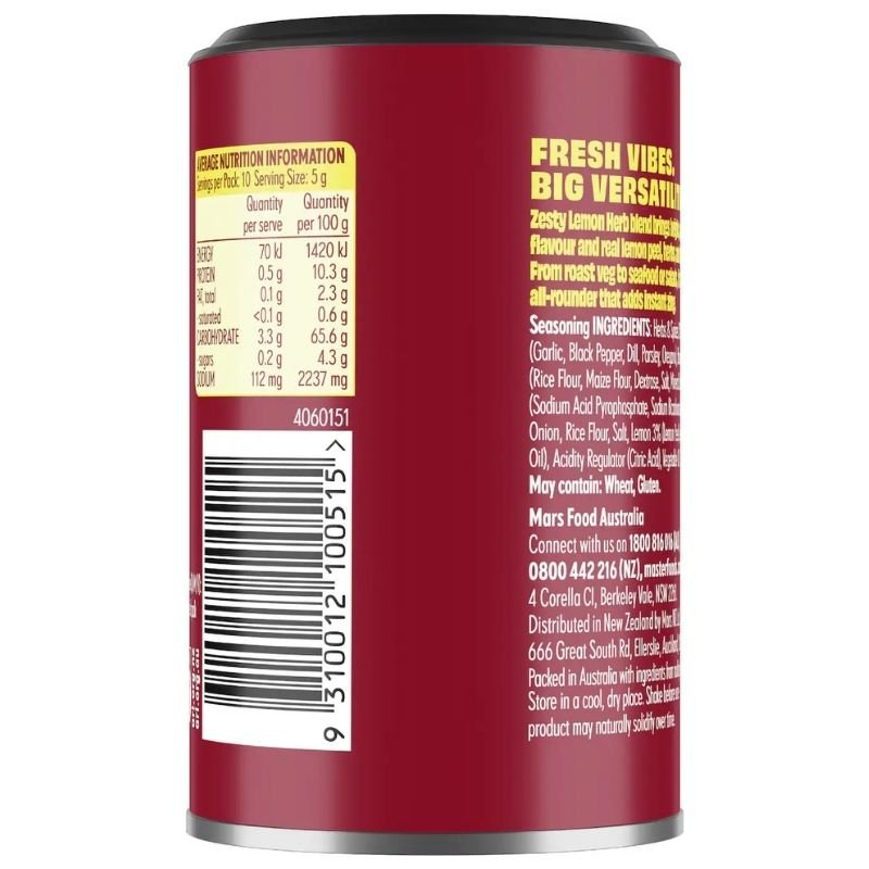 [Expiry Date: 15/09/2027] Masterfoods Zesty Lemon Herb Topper Seasoning Can 50g