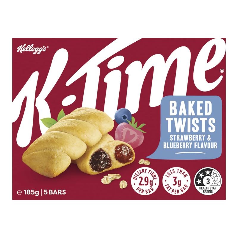 [CLEARANCE Expiry Date: 24/09/2026] Kellogg's K Time Baked Twists Strawberry & Blueberry Flavour Snack Bars 5 Pack