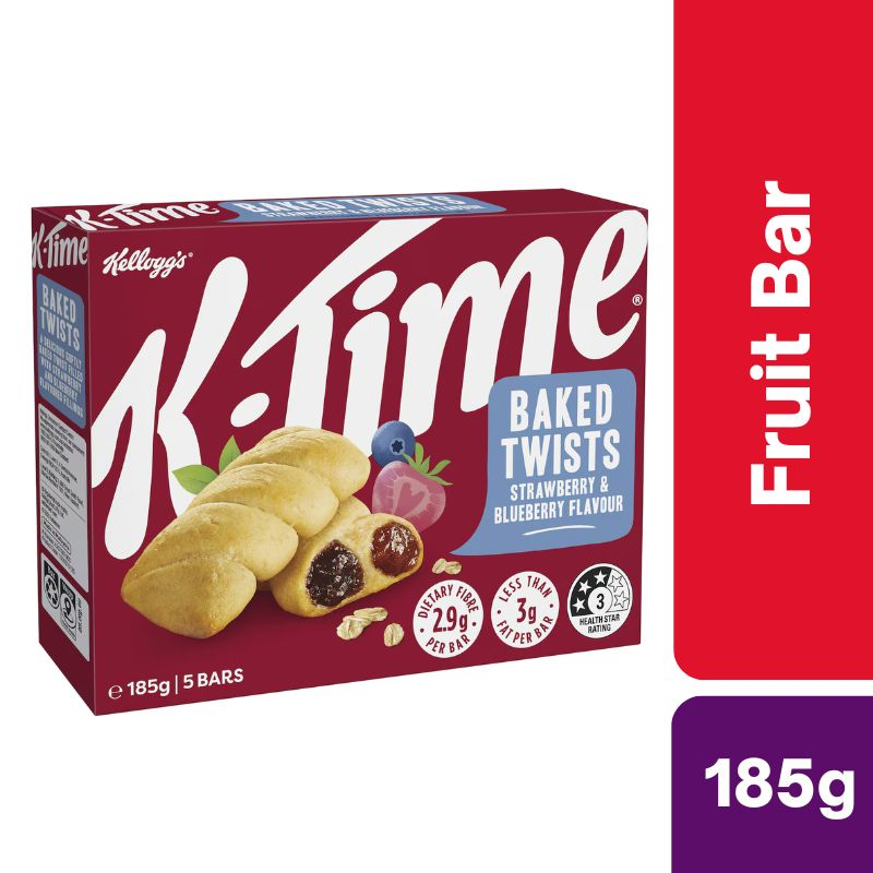 [CLEARANCE Expiry Date: 24/09/2026] Kellogg's K Time Baked Twists Strawberry & Blueberry Flavour Snack Bars 5 Pack
