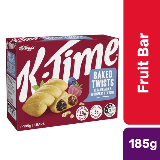 [CLEARANCE Expiry Date: 24/09/2026] Kellogg's K Time Baked Twists Strawberry & Blueberry Flavour Snack Bars 5 Pack