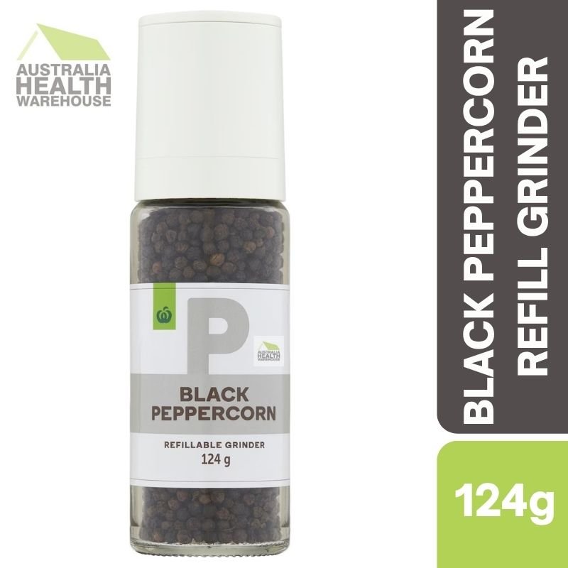 [Expiry Date: 20/04/2028] Woolworths Black Peppercorn Refillable Grinder 124g