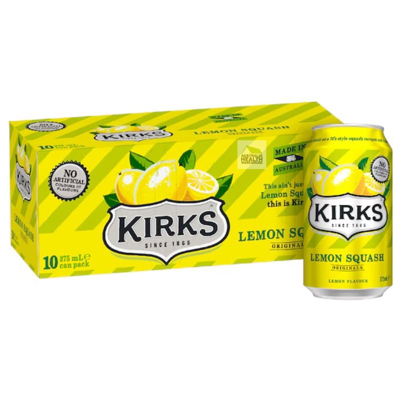 Kirks Lemon Squash Soft Drink Cans - 10 x 375mL