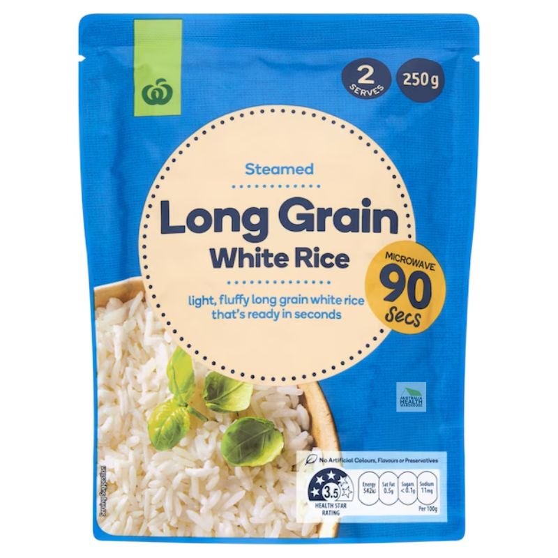 [CLEARANCE Expiry Date: 16/08/2026] Woolworths Microwave Long Grain White Rice 250g