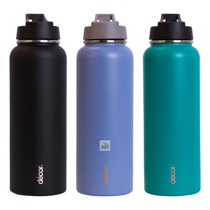 Decor Insulated Double Wall Flip Active Stainless Steel Bottle 1.1 Litre (BLACK)