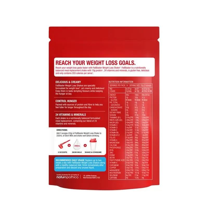 [Expiry: 06/2027] Naturopathica FatBlaster Weight Loss Shake Red Pouch Vanilla 465g