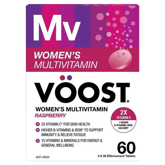 [Expiry: 08/2028] Voost Womens Multivitamin Raspberry Effervescent Tablets 60 Pack