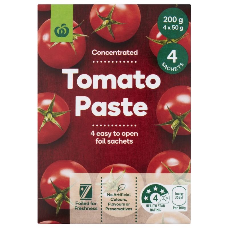 [Expiry Date: 13/11/2026] Woolworths Tomato Paste Sachet 50g x 4 Pack | Oz Mart