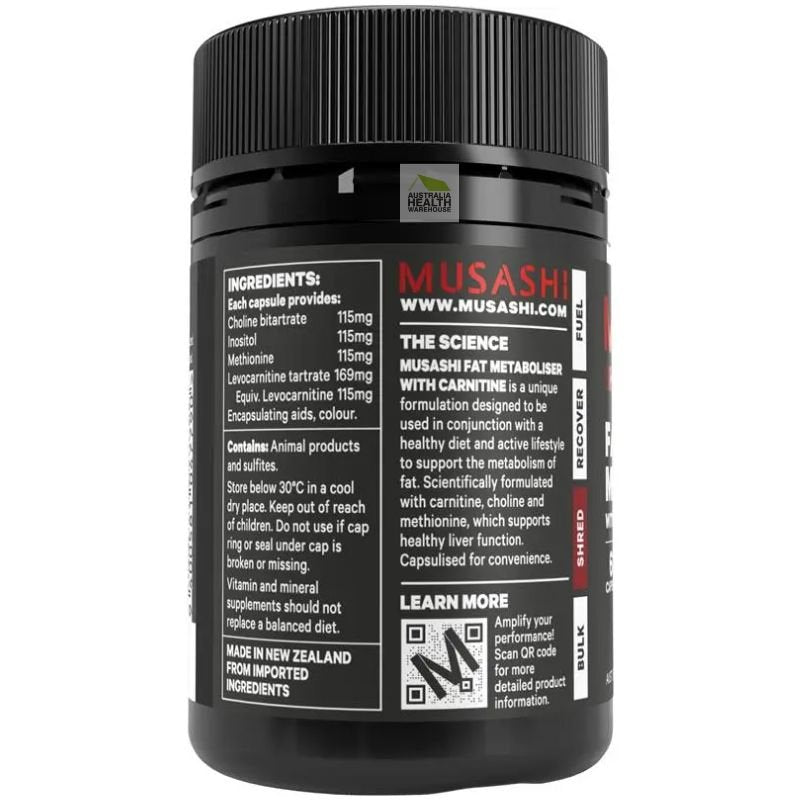[Expiry: 03/2028]  Musashi Fat Metaboliser + Carnitine 60 Capsules
