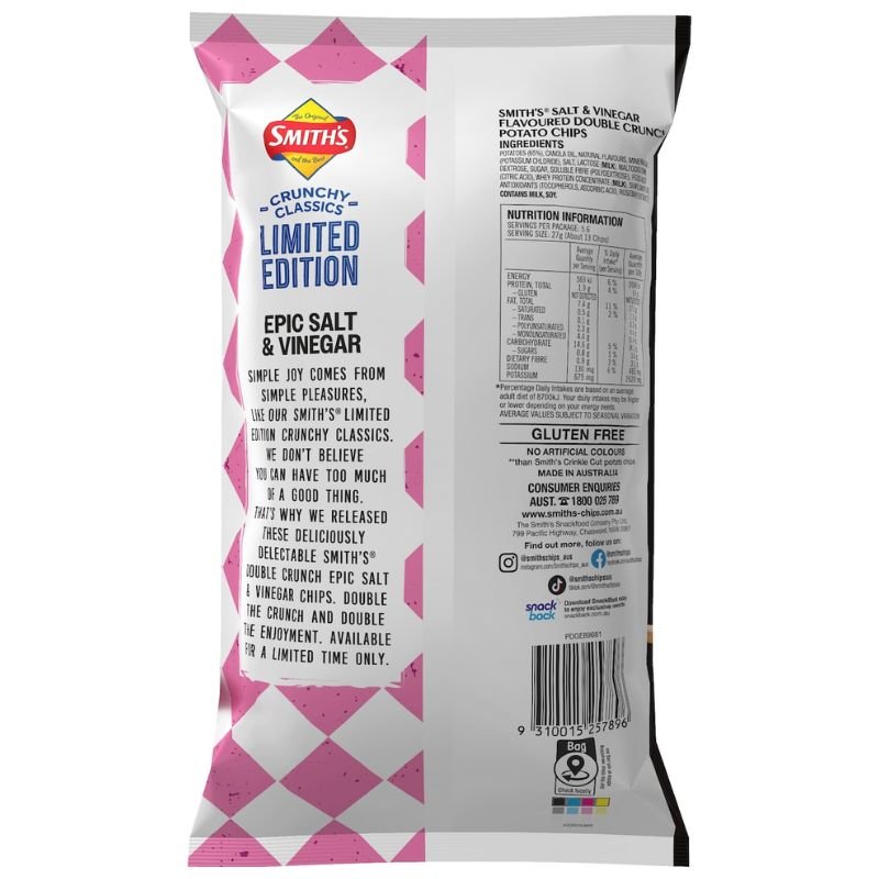 Smith's Double Crunch Epic Salt & Vinegar 150g