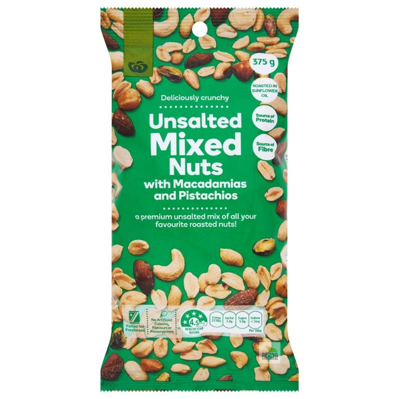 Woolworths Unsalted Mixed Nuts 375g  | Oz Mart