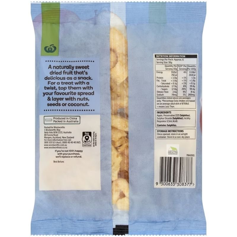 [Expiry Date: 09/11/2026] Woolworths Dried Apple Slices 200g