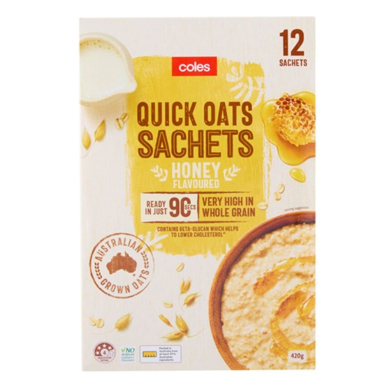 [Expiry Date: 07/08/2026] Coles Quick Oats Honey Flavoured Sachets 12 Pack 420g