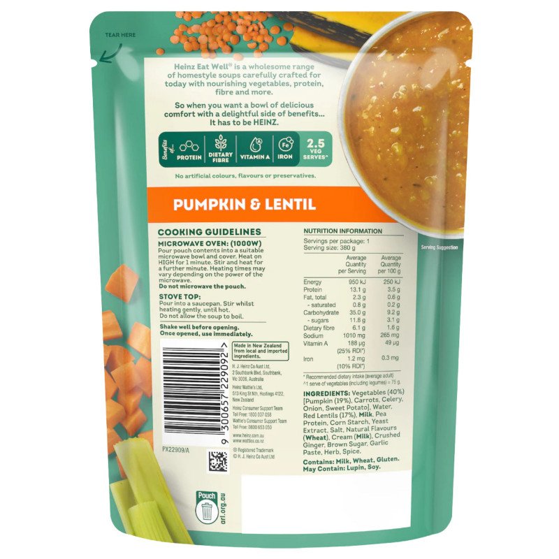 [Expiry Date: 19/02/2027] Heinz Eat Well Soup Pouch Pumpkin & Lentil 380g