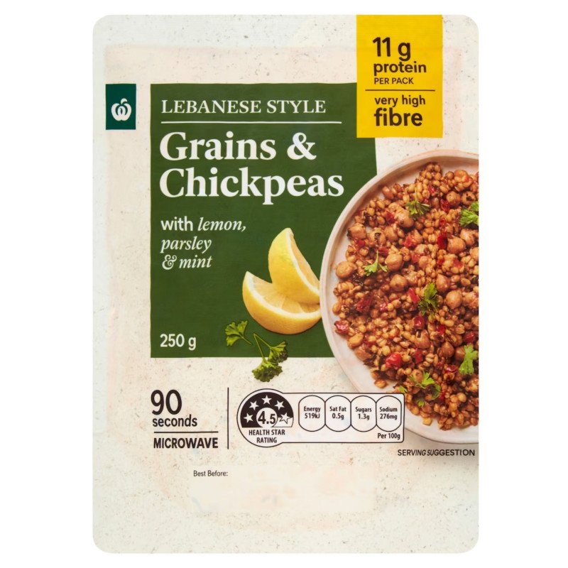 [Expiry Date: 18/05/2026] Woolworths Lebanese Style Grains & Chickpeas 250g