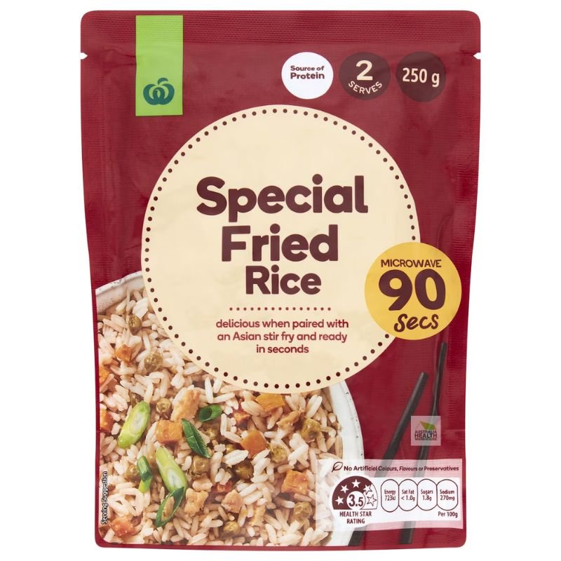 [CLEARANCE Expiry Date: 22/07/2026] Woolworths Microwave Special Fried Rice 250g