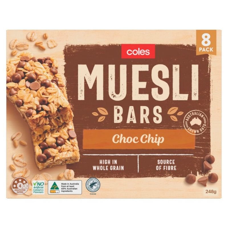 [Expiry: 26/11/2025] Coles Muesli Bars Choc Chips 8 Pack 248g