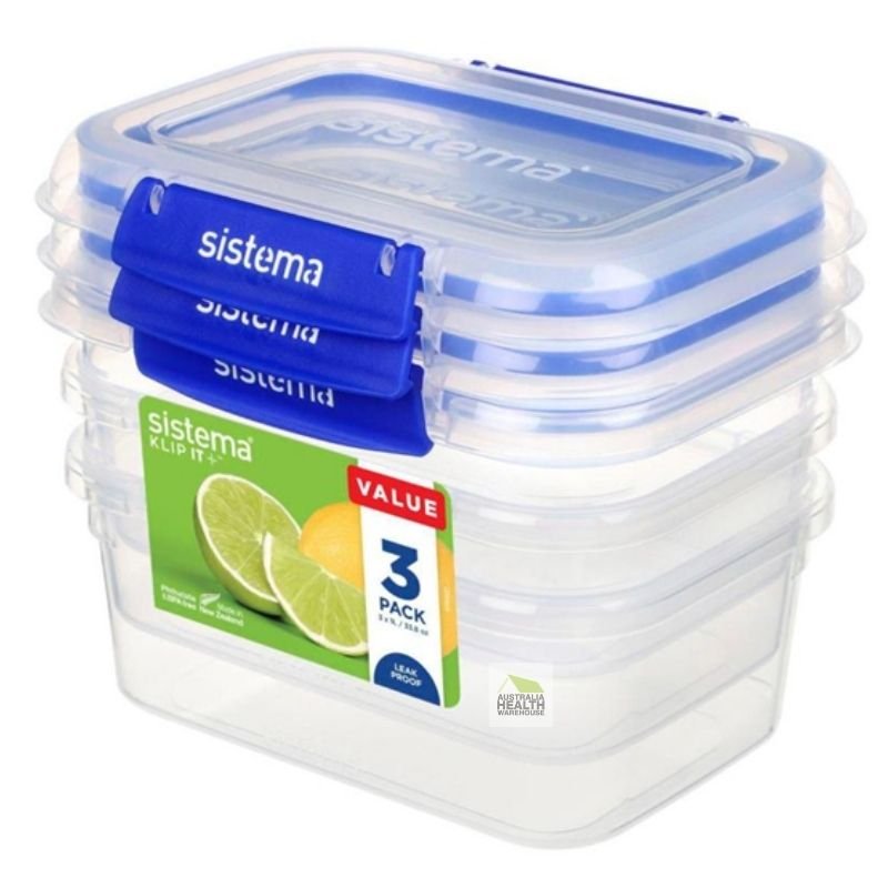 Sistema KLIP IT Plus Rectangle Food Storage Container 1 Litre x 3 pack
