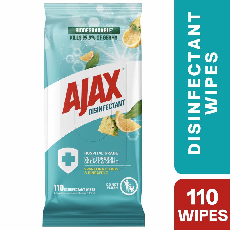 [Expiry Date: 23/11/2027] Ajax Disinfectant Hospital Grade Sparkling Citrus & Pineapple 110 Wipes